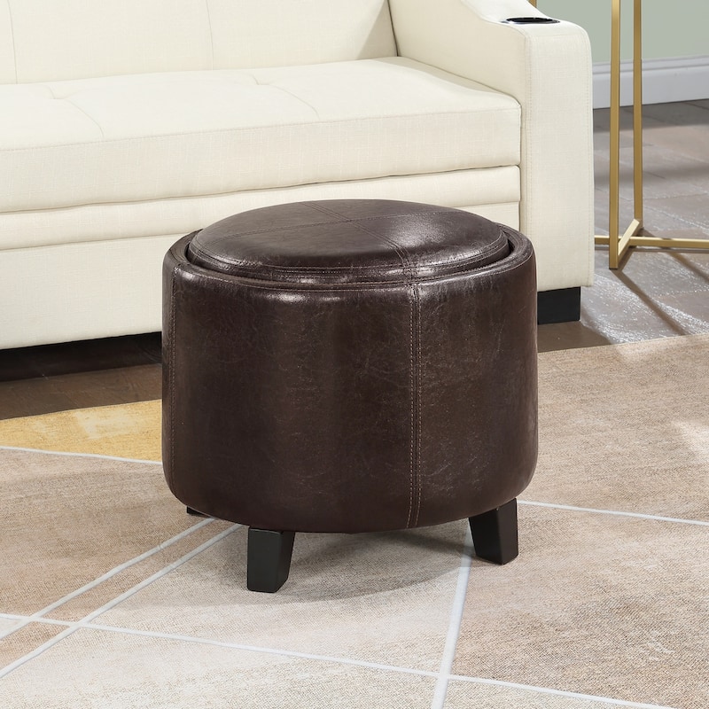 Storage Ottoman with Reversible Tray - Multi-Purpose Upholstered Storage Seat with Tray Top for Living Room or Bedroom