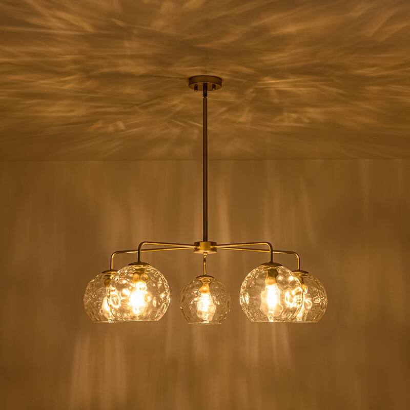 5-Light Blue Swirled Glass Globe Bubble Round Chandelier 35in