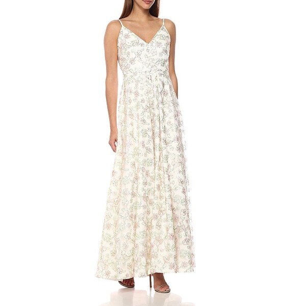 calvin klein embroidered floral gown