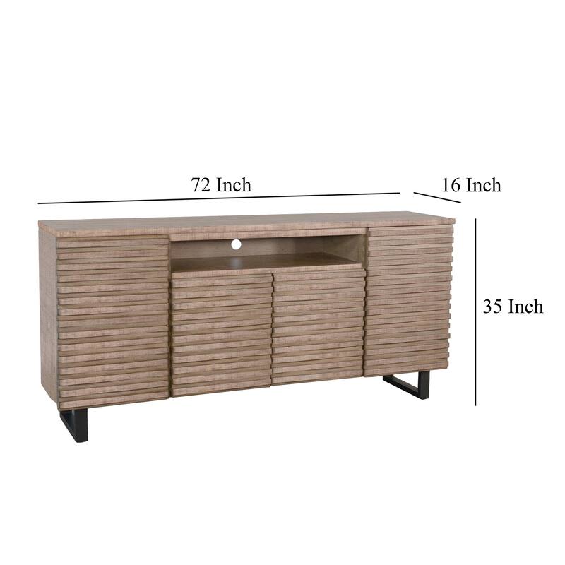 Desy TV Media Entertainment Console, Fluted Doors, Light Brown 72 Inch