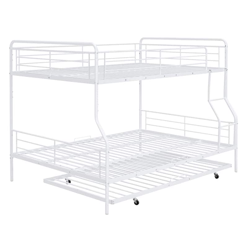 Full XL Over Queen Metal Bunk Bed Frame, Can be Split into 2 Beds, Streamlined Iron Crafted Frame