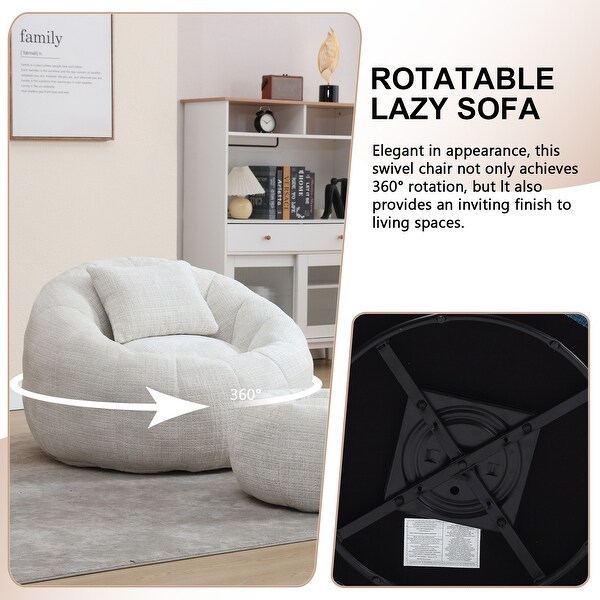 HOMEFUN Chenille Upholstered Round Lazy Cozy Bean Bag Chair with Ottoman and a Pillow On Sale Bed Bath Beyond 39969150