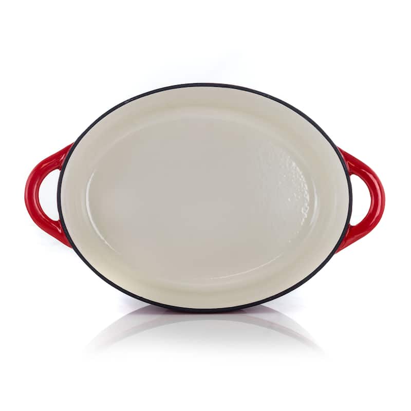Enameled Cast Iron Casserole Dish with Lid 7 Quart Capacity in Red