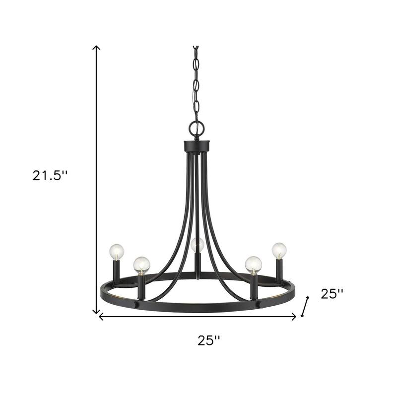 HomeRoots Black Candle Style Five Light Metal Dimmable Chandelier - 25' X '21.5' X '25