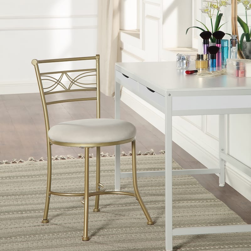 Azalea Park Art Decor Upholstered Iron Vanity Stool - Gold & White - 16.14 W x 19.88 D x 30.63 H"