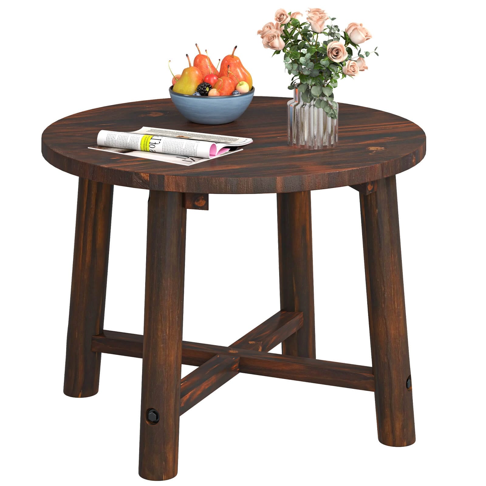 Costway 1/2 PCS Outdoor Side Table with Solid Wood Structure Small