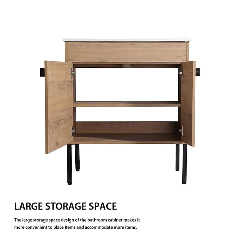 30 inch Plywood Freestanding/Wall Mounted Bathroom Vanity Set with Doors and Shelf and Integrated Ceramic Sink
