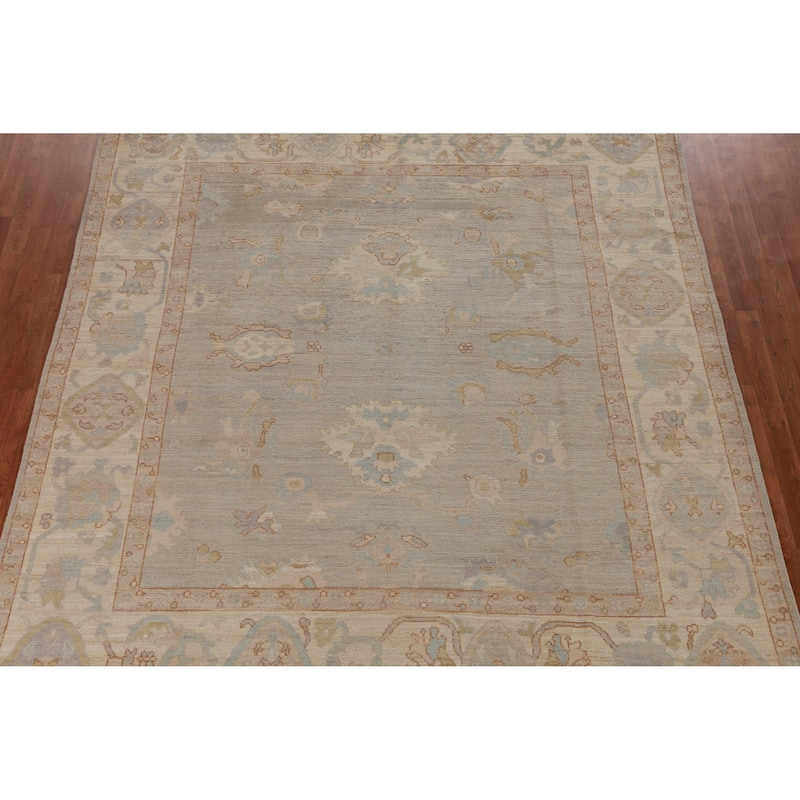 Hand Knotted Oriental 100% Wool Carpet Transitional All-Over Greys & Charcoal Oushak Area Rug - 9' 7'' X 8' 3''