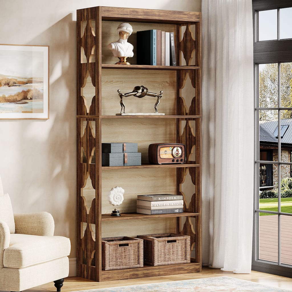 6 Tier Bookshelf and Bookcase, 70 Inch Wooden Display Shelving Unit for Living Room /Bedroom - 11.81"D x 31.5"W x 70.47"H