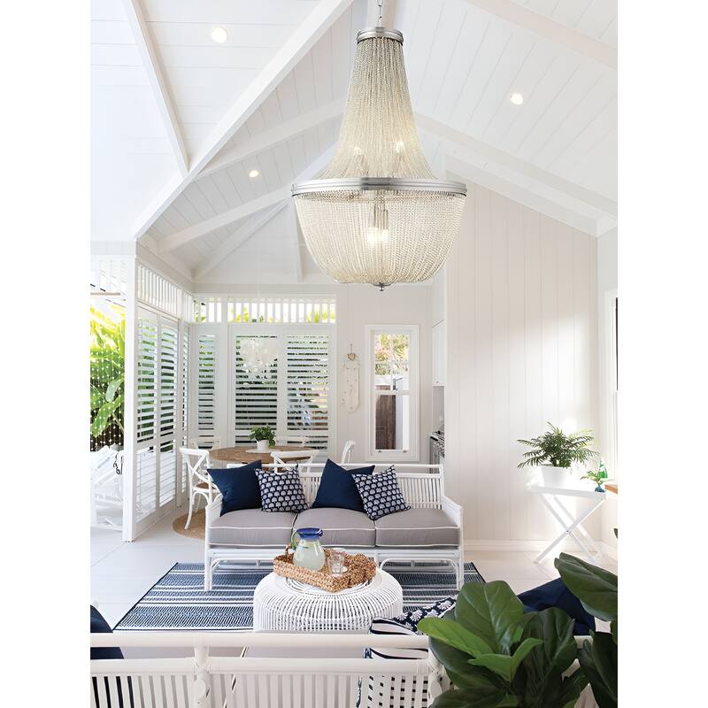 6 Light French Empire White Chainmail Pewter Strands Draping Chandelier