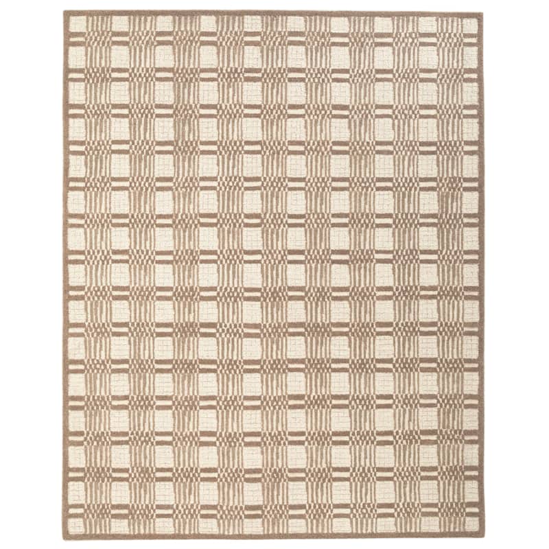 Terra by Obeetee Freya Stripe Beige Rug - Natural/Criss Cross - 3' x 5'