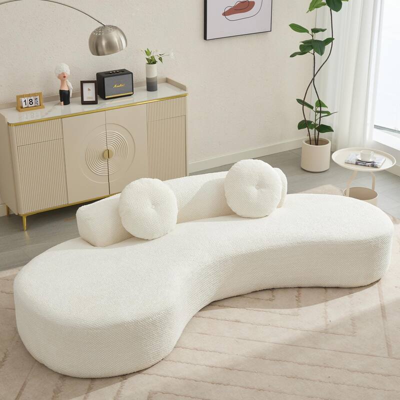 Curved Sofa Couch with Chaise, Modern Sleeper Sofa with Ottoman Bench, 105.5" - Beige