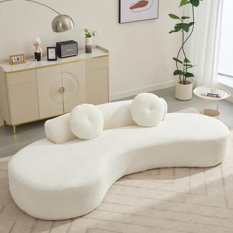 Curved Sofa 105.5-Inch - Modern Couch for 2, Soft Corduroy - Beige