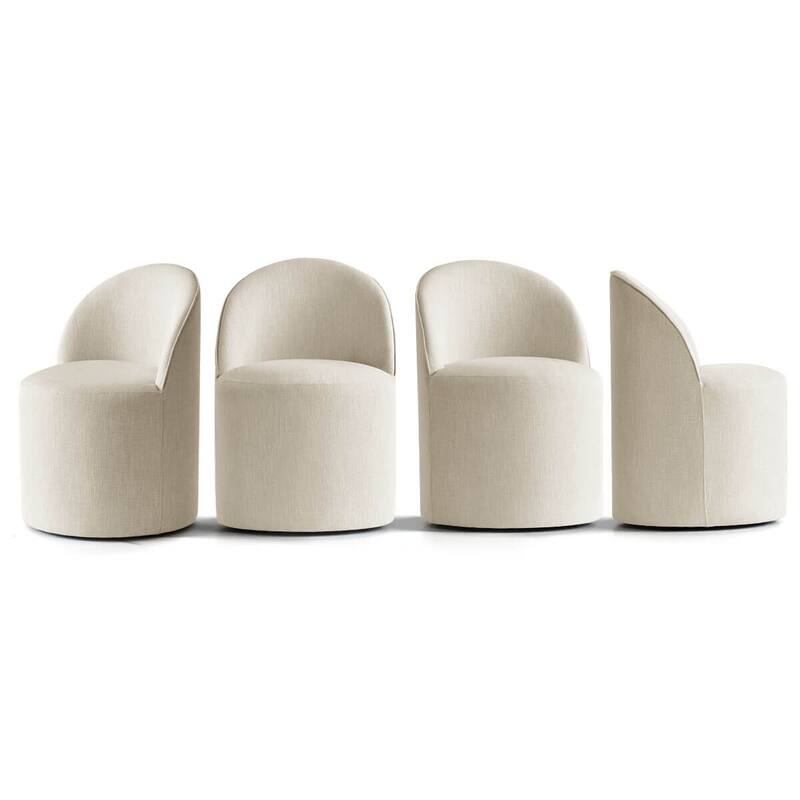 Linen Rolling Upholstered Dining Chair with Wheels (Set of 4)