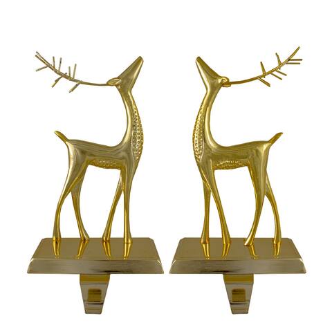 Set of 2 Gold Standing Reindeer Christmas Stocking Holders 9.75"