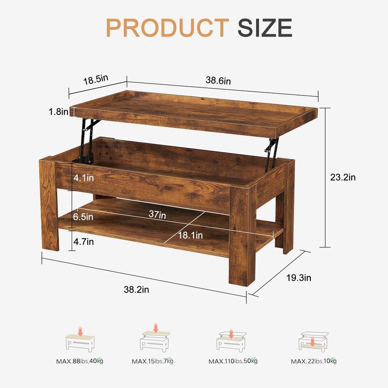 VECELO 3-piece Lift Top Coffee Table Set,Coffee Table with Hidden Storage and Shelves and Nightstands Set of 2