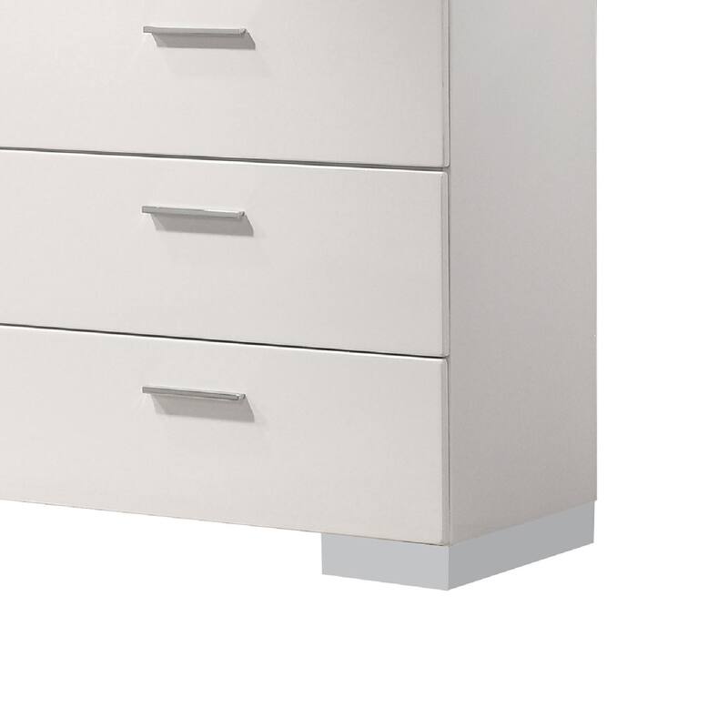 Sok Wide Dresser with LED Mirror, 6 Drawers, White High Gloss Finish