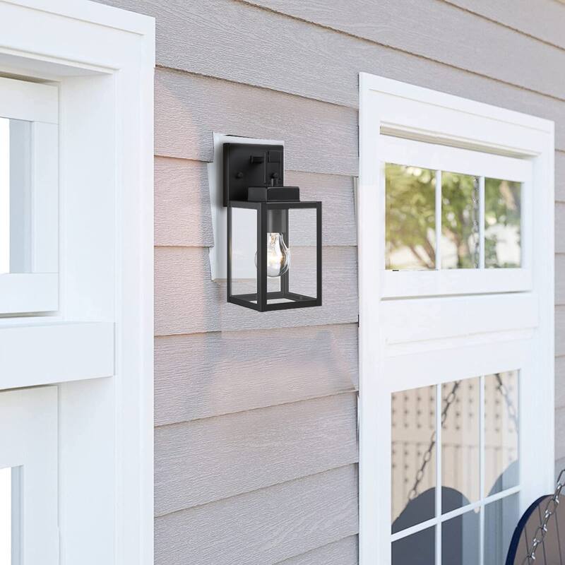 11"H 1-Light Matte Black Outdoor Wall Lantern Sconce (2-Pack)