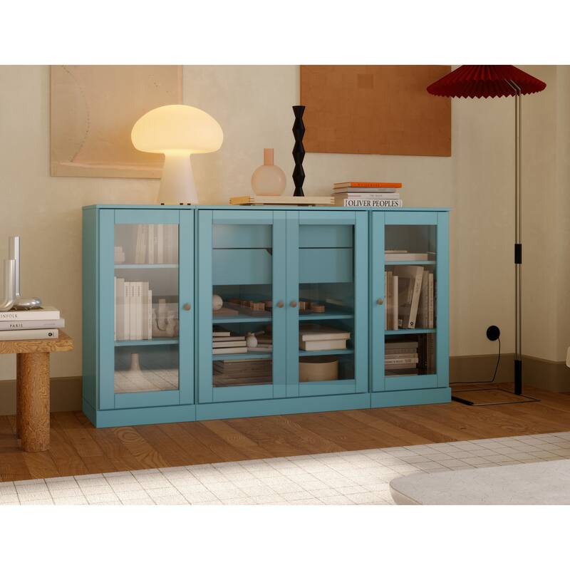 Palace Imports 100% Solid Wood 65" Sideboard with Clear Glass Doors, 2-Drawers and Adjustable Shelves