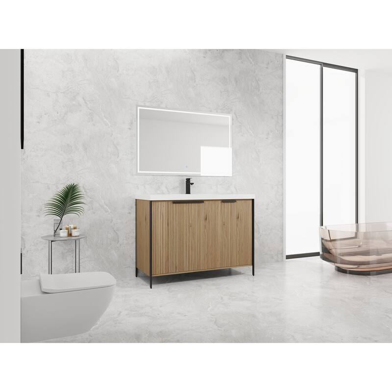 59-inch Double Sink Bathroom Vanity with Adjustable Shelves, Soft-Close Hinges, Resin Basin