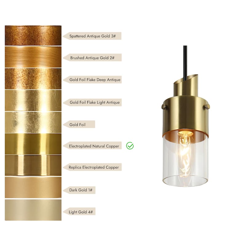 Mid-Century Modern 1-Light Gold Hanging Pendant Lights Cylinder Glass Kitchen Island Lights - 3"L