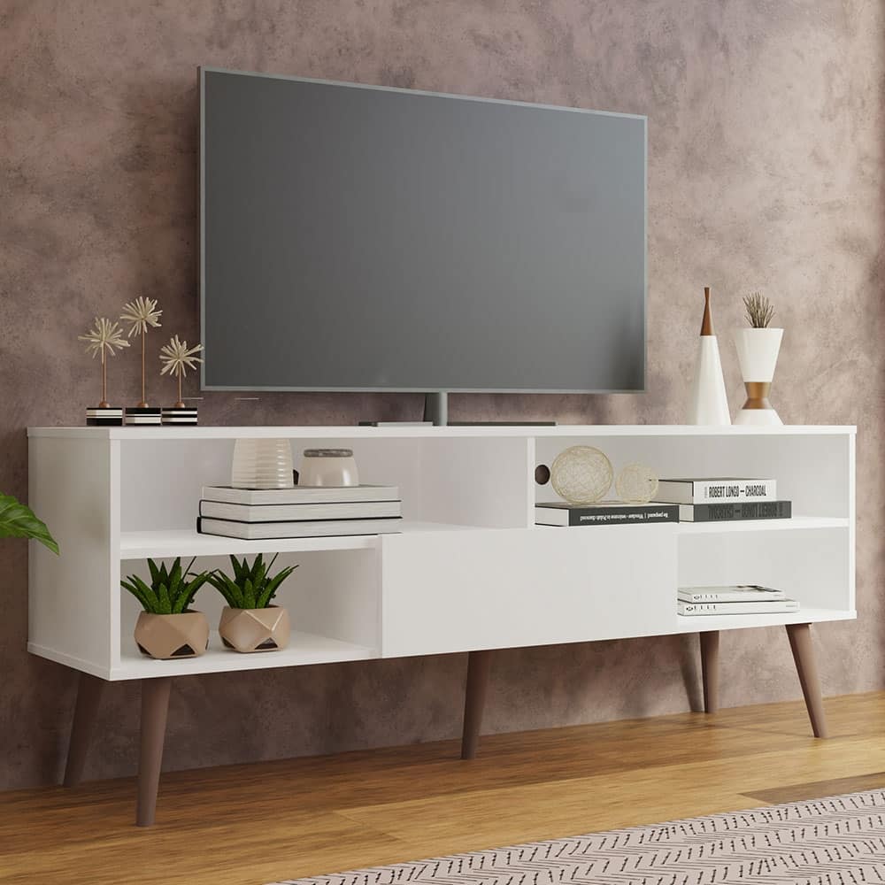 Madesa Modern TV Stand with 1 Door and 4 Shelves with Cable MANAGEMENT for 55, 65 Inch Media Storage