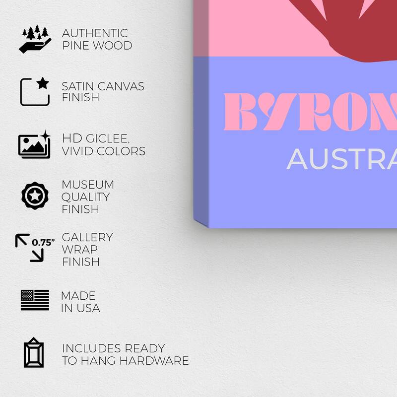 Wynwood Studio Canvas World and Countries Travel to Byron Bay Pink Modern & Contemporary Wall Art Canvas Print