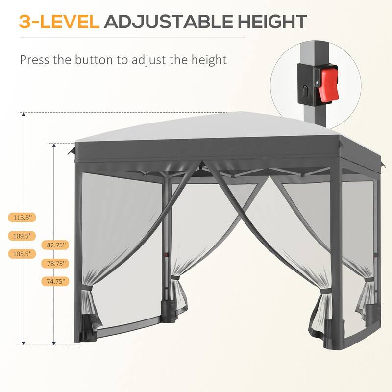 10'x10' Pop Up Canopy Tent with Netting, Adjustable Height, UV Protection, Includes Carry Bag & Sand Bags for Outdoor Use