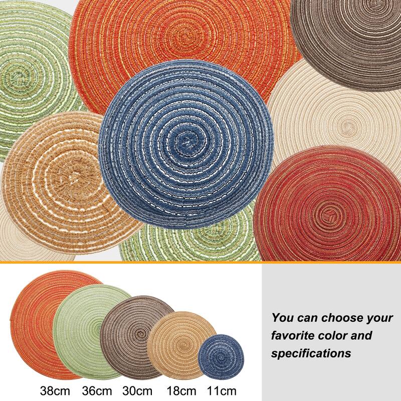 6pcs Round Braided Placemats Non-Slip Washable Round Table Mats