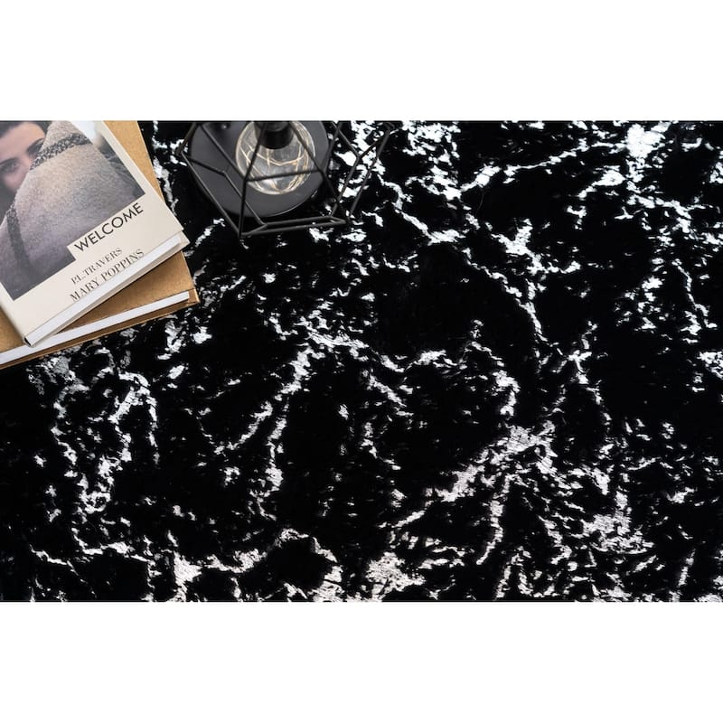 Chryso Collection Abstract Faux-Fur Rug with Foil