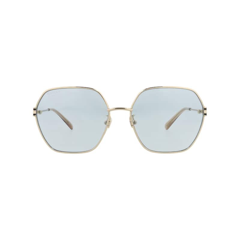 Gucci Square-Frame Metal Sunglasses - Gold Gold Light Blue - Gold - Blue Lens