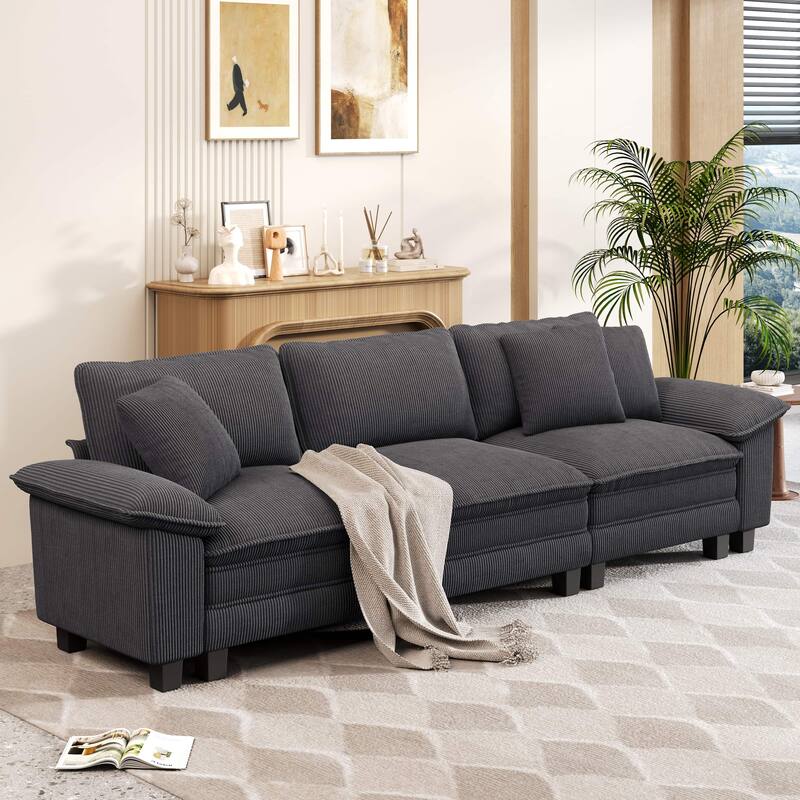MAISON ARTS Cloud Modular Deep Seat Sofa, Chenille or Corduroy Sectional Couch with Removable Arms, 1–4 Seater - Grey Corduroy(3 Pieces) - Symmetrical