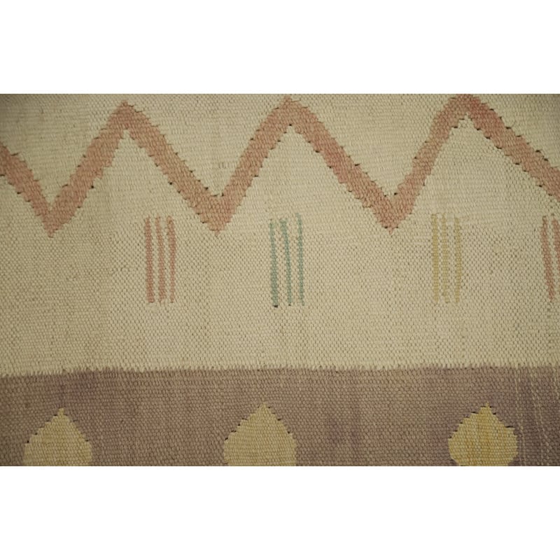 Hand Woven Oriental 100% Wool Carpet Southwestern Tribal Beige & Ivories Kilim Area Rug - 4' 7'' X 3' 1''