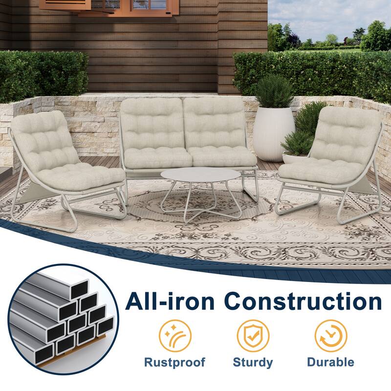 4 PCS Patio Outdoor Conversation Sofa Sets with Glass Top Coffee Table