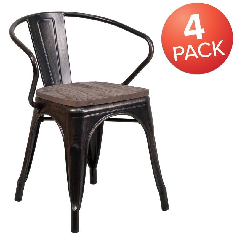 4 Pk. Metal Chair with Wood Seat and Arms