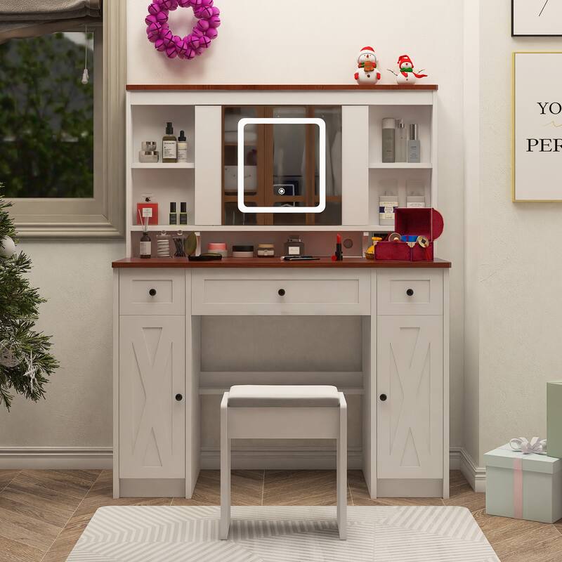 Farmhouse Vanity Desk with Sliding Mirror