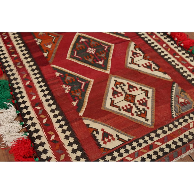 Kilim Qashqai Persian Vintage Runner Rug Hand-Woven Wool Carpet - 4'5"x 10'3"