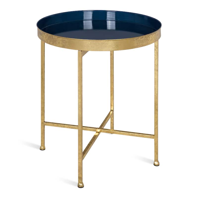 Kate and Laurel Celia Round Metal Side Table - 18.25x18.25x22 - Gold/Navy Blue