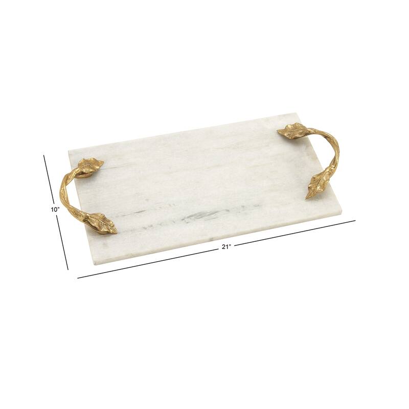 White Marble Oval or Rectangular Tray with Gold Twisted Leaf Handles