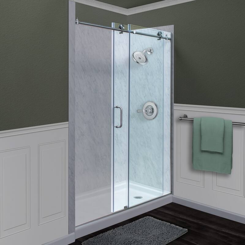 Miseno 76" High x 60" Wide Frameless Sliding Shower Door with Clear