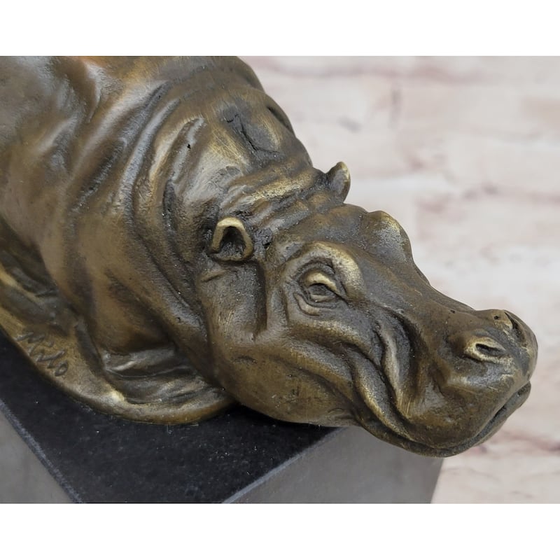Miniature Hippopotamus Hippo Bronze Figure Statue Sculpture Collectible 6.5 Inches X 5 Inches