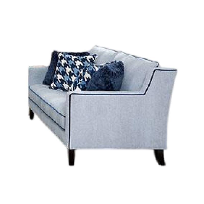 Colin 2pc Sofa and Loveseat Set, 8 Throw Pillows, Gray, Blue Polyester