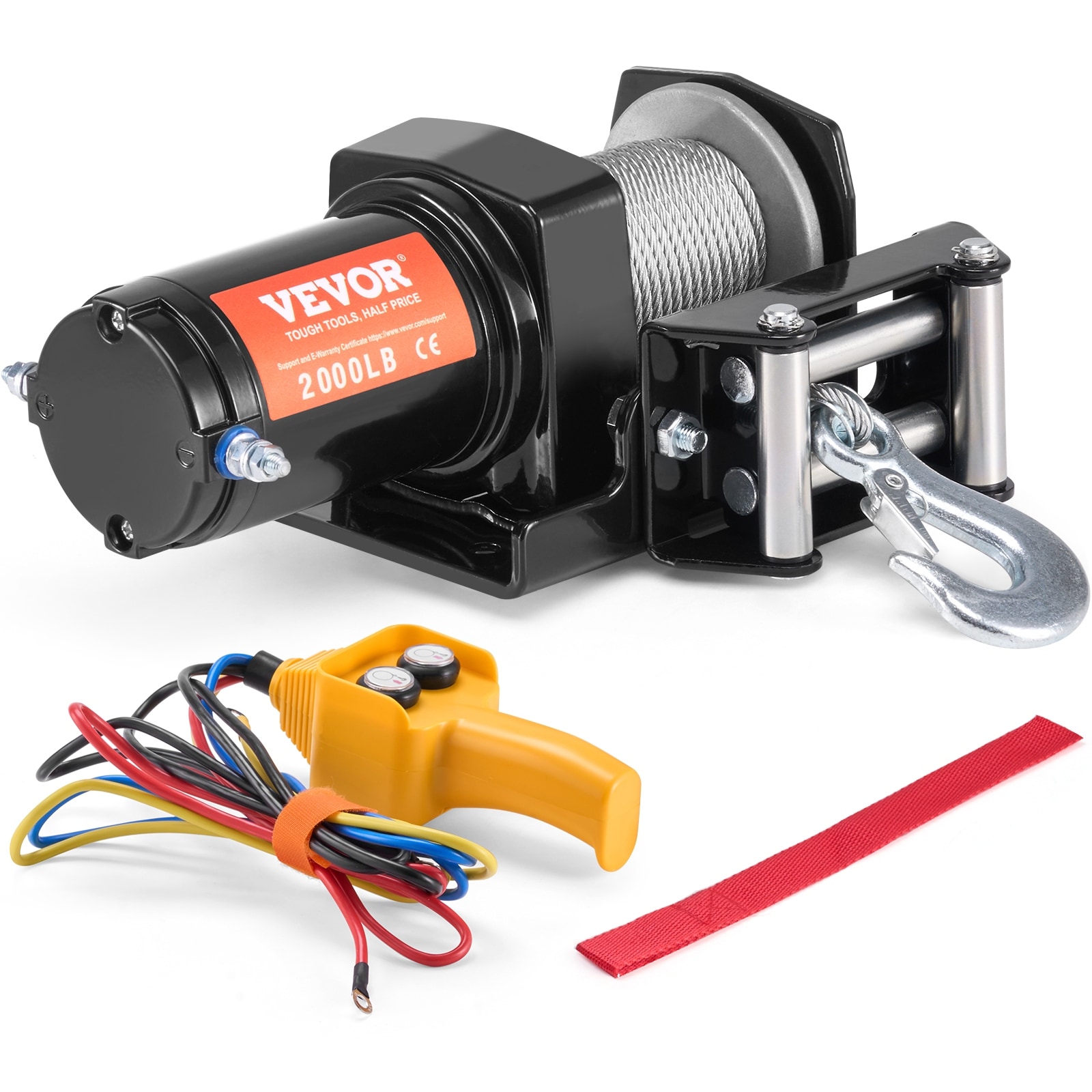 Electric Winch, 2000 lb Line Pull Capacity, 12V DC ATV/UTV Winch with Φ5/32 in x 39 ft 7 Strands Steel Cable - 2000 lb