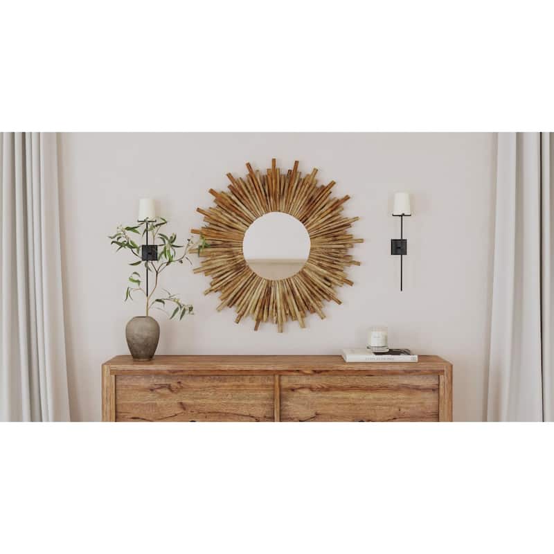 Natural Teak Wood Twig Sunburst Wall Mirror by East at Main