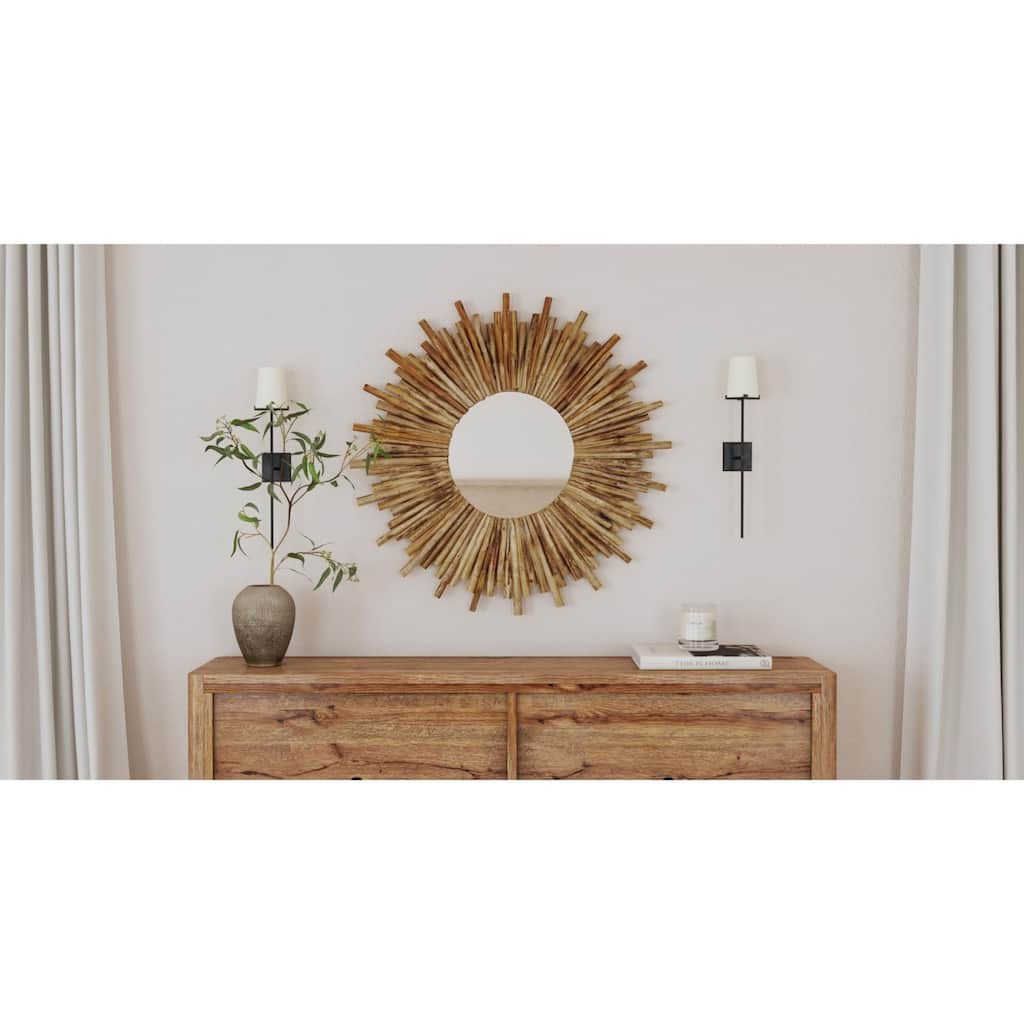 Natural Teak Wood Twig Sunburst Wall Mirror by East at Main