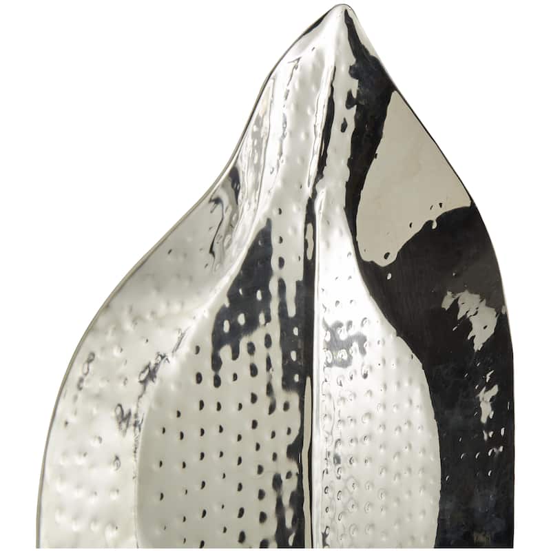 Stainless Steel Metal Leaf Wall Sconce with Hammered Design - Silver - Roche River Decor