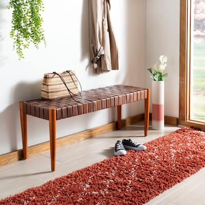 SAFAVIEH Amalia Solid Wood/Woven Leather Bench