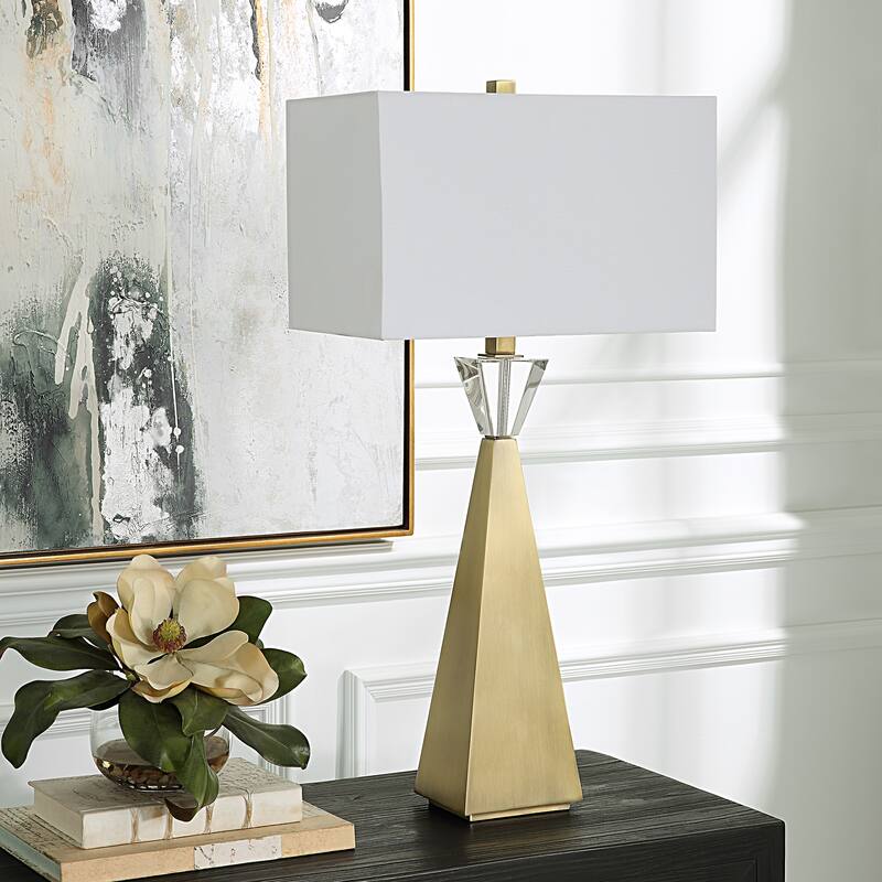 Uttermost Arete Modern Brass Table Lamp - 32"H,   Shade 10"H x 16"W x 10"D (in)