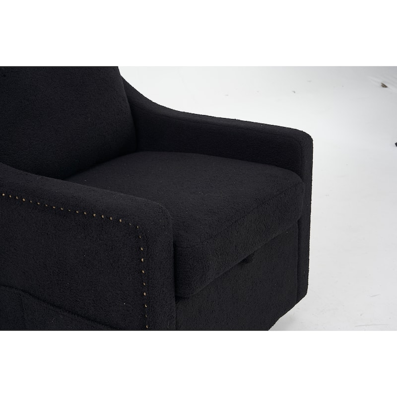 Teddy Upholstered Swivel Accent Chair, Single Sofa Chair with High Backrest, Lounge Armchair with Metal Base & Side Pocket