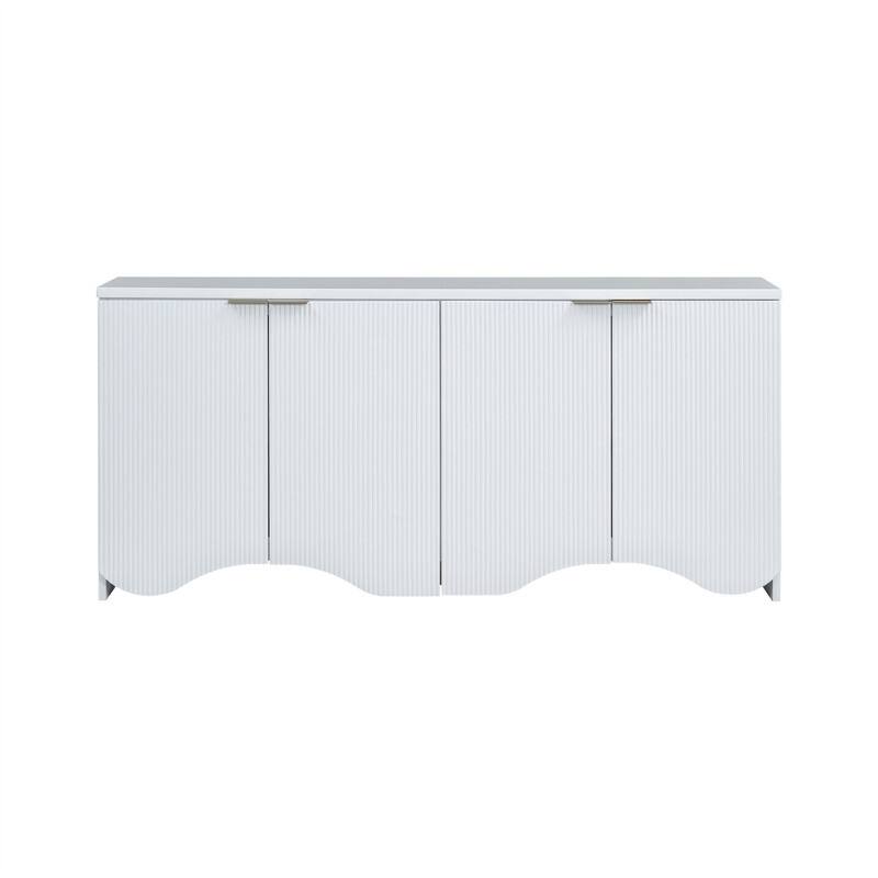 Wavy Design Sideboard with 4 Doors and Adjustable Shelves, Buffet Cabinet Accent Storage Cabinet with Vertical Stripes